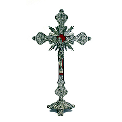 Crucifix-9" Standing, Silver Metal