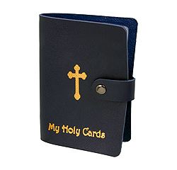 Blue Gold Stamped Leatherette Card Holder For 40 Cards