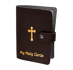 Brown Gold Stamped Leatherette Card Holder For 40 Cards